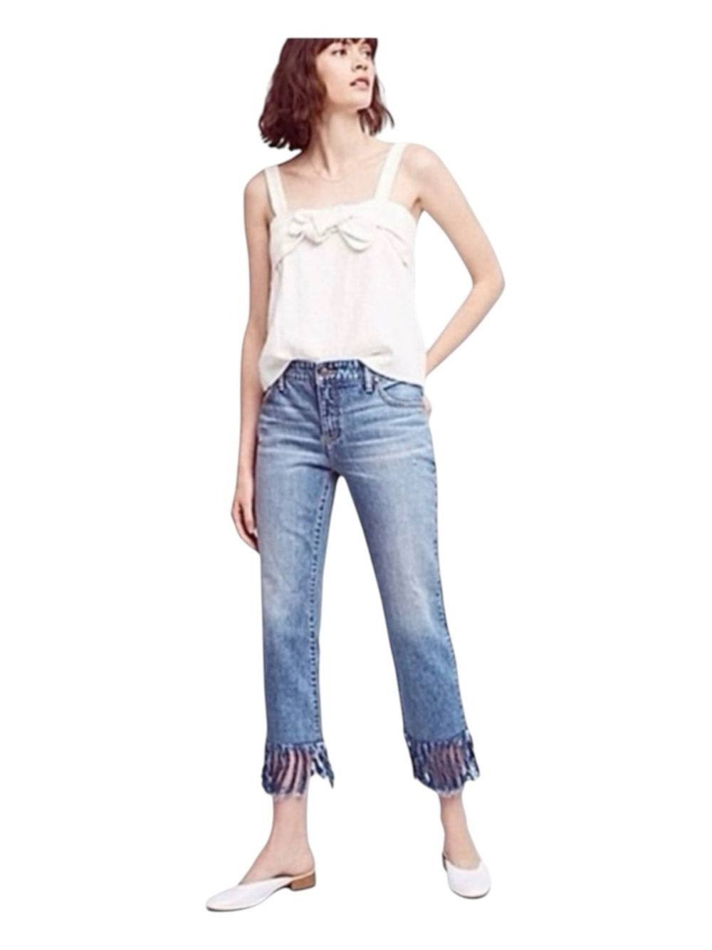PILCRO AND THE LETTERPRESS Hyphen Frayed Hem Crop Jeans, Size 30.
